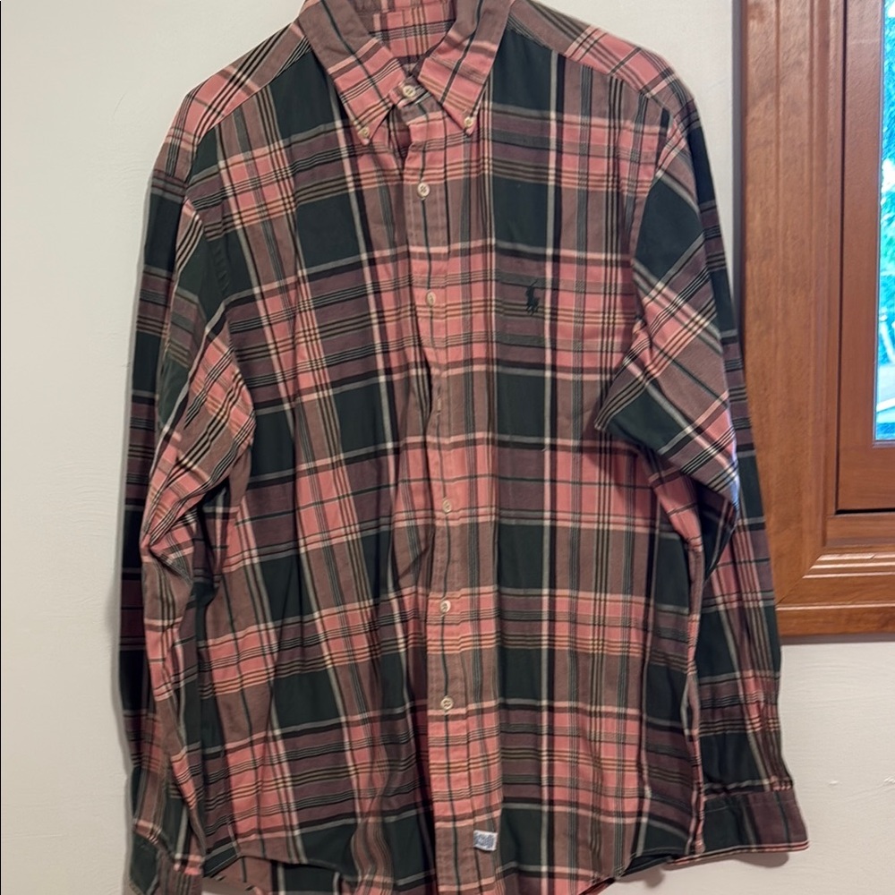 Ralph Lauren Plaid Button-Down Shirt - Pink and Green